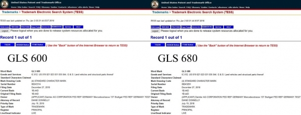 메르세데스-벤츠가 미국 특허청에 등록한 GLS600, GLS680 상표