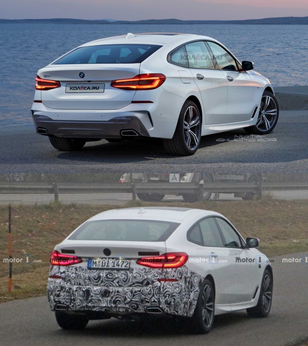 BMW '6시리즈 GT 페이스리프트' 예상도 (상), BMW '6시리즈 GT 테스트카' (하) (출처 ː Motor 1.com / KOAECA.RU)