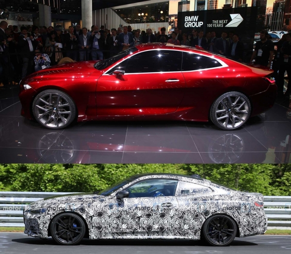 BMW '컨셉트 4' (상), BMW '신형 4시리즈' 테스트카 (하) (출처 ː Motor1.com)