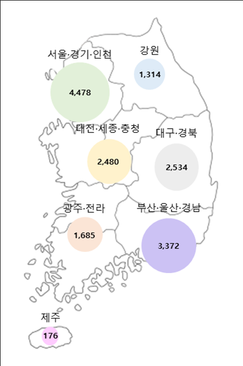 권역별 무료 개방 공공주차장 지도 차트 / 행정안전부