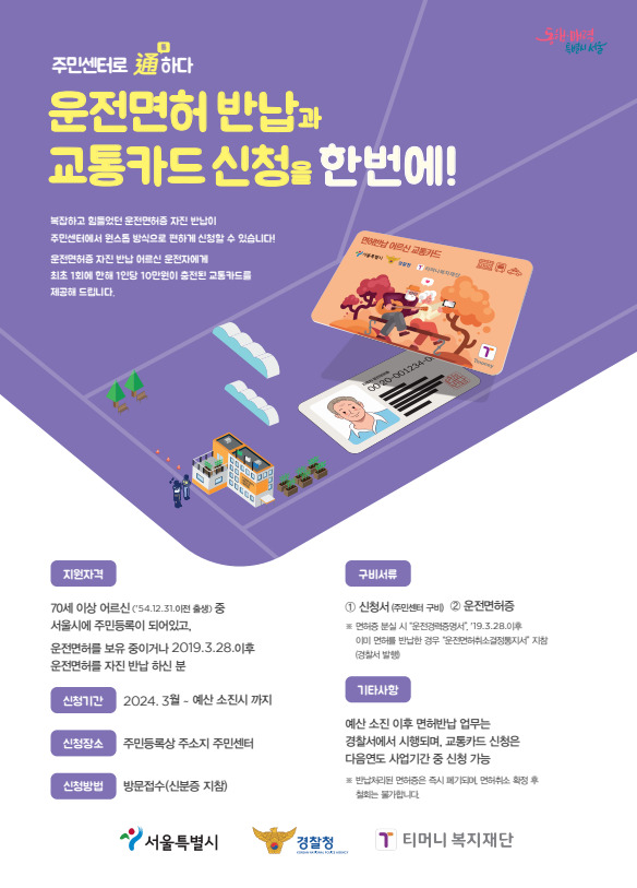 운전면허 자진반납 어르신 교통카드 지원사업 포스터/자료:서울시
