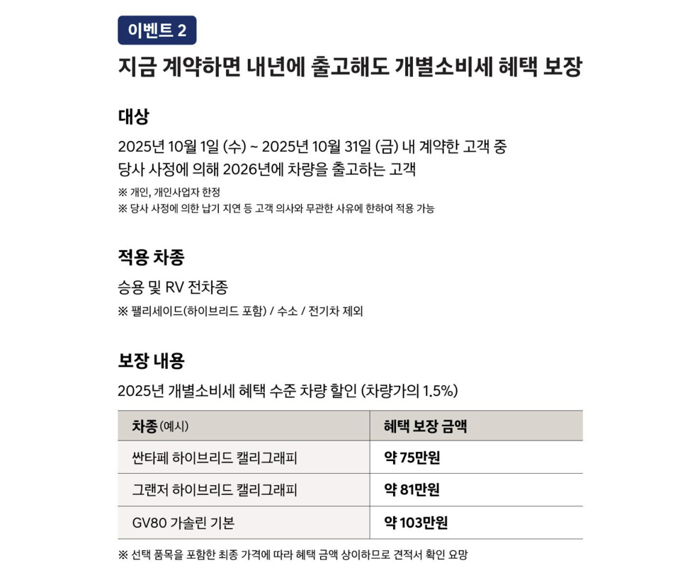 현대자동차 10월 '개별소비세 혜택 종료 카운트다운' 특별 이벤트 (출처 : 현대자동차)