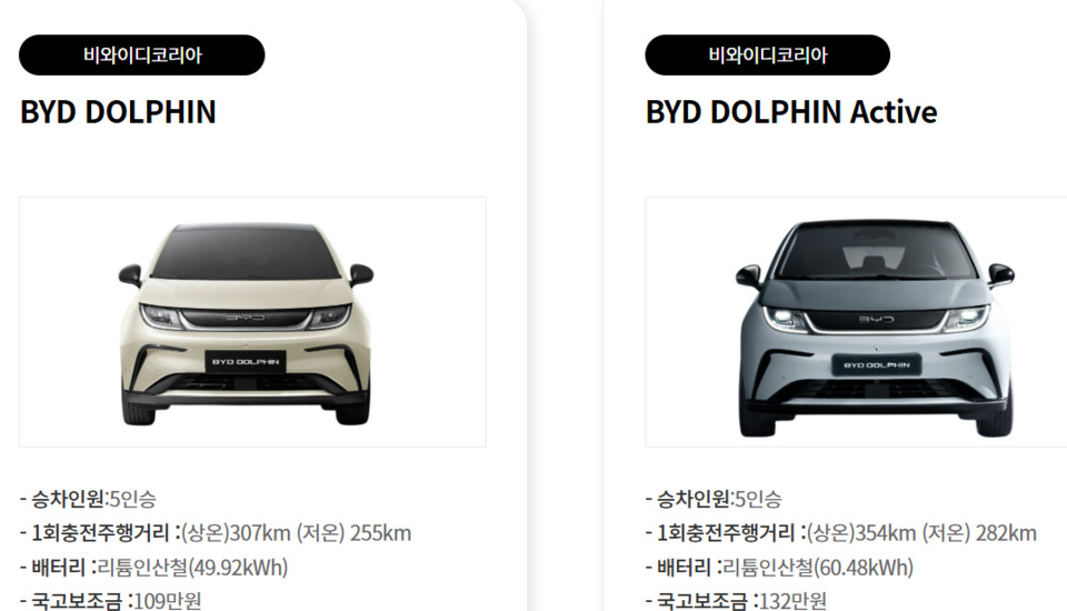 BYD, 실 구매가 2,200만원대 수입 최저가 전기차 돌핀 국내 출시